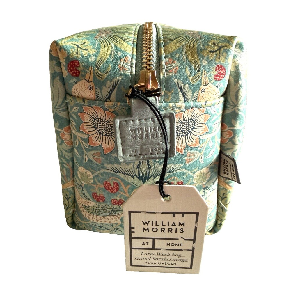 Morris & Co Strawberry Thief Make-up Toiletry Large Wash Bag Duck Egg Blue 9x6" - Picture 6 of 7
